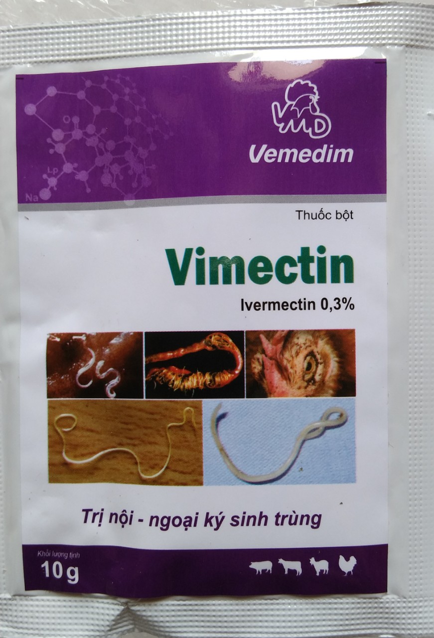 1 gói vimectin (10g) tr.ị nội - ngoại k.í si.nh trù.ng cho yến phụng, vẹt, chim,heo,gà,vịt