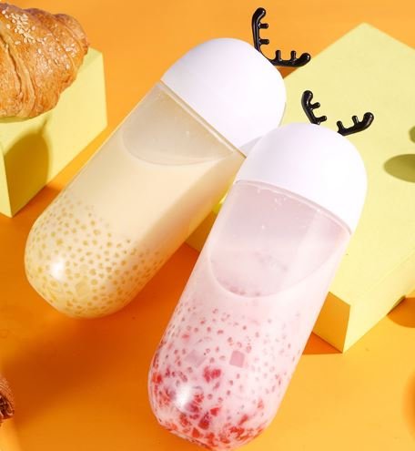 Bình chai nhựa PET hình tròn sừng hươu đựng trà sữa, nước ép hoa quả 500ml - Đồ gia dụng, dụng cụ nhà bếp thông minh