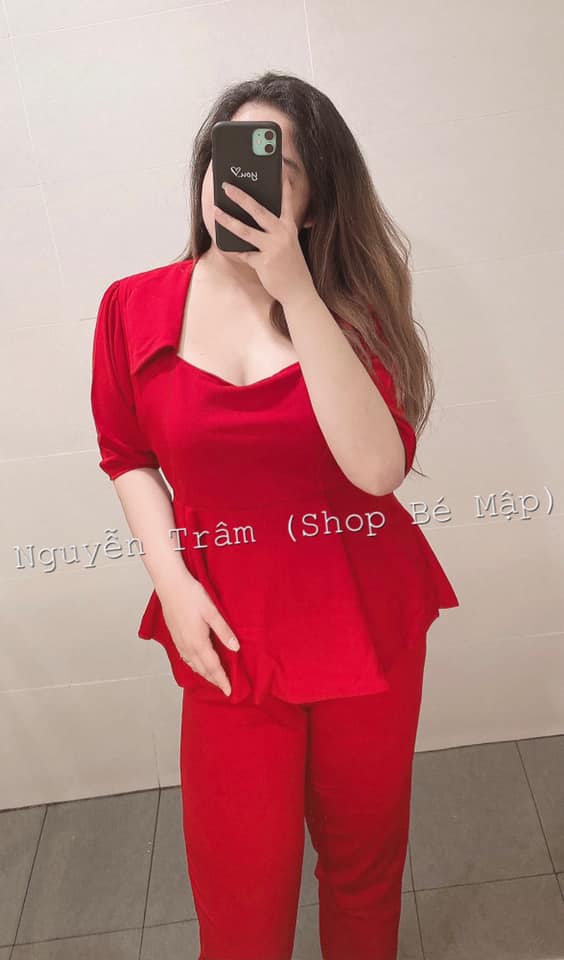 Set áo peplum tay lỡ cổ phối bigsize 70-85kg