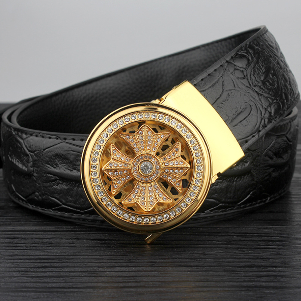 Thắt Lưng Nam Da Cá Sấu Mặt Xoay Đính Đá Cao Cấp