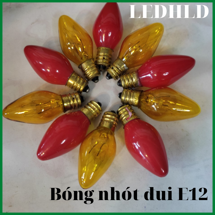 Compo 10 quả bóng  nhót sợi đốt bóng đèn thờ đèn ngủ màu đỏ vàng đui E12 Vĩ Châu