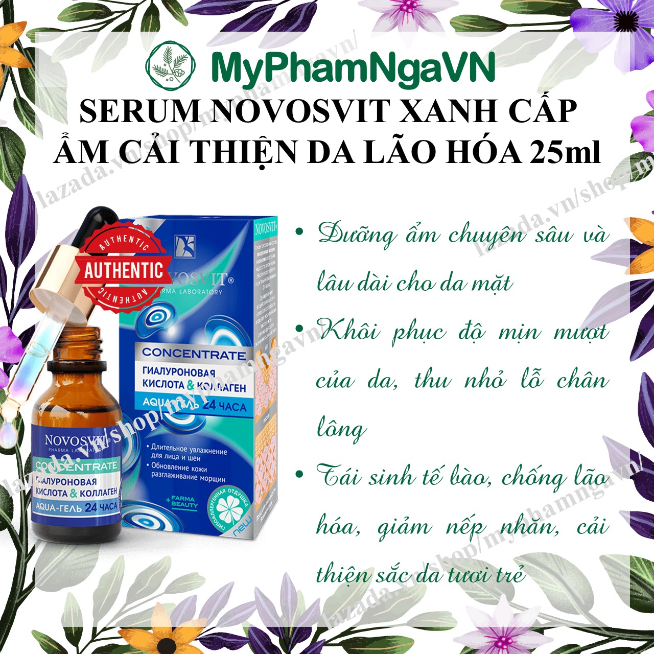 [HCM]Serum Novosvit Xanh Với Collagen Đậm Đặc Và Hyaluron Siêu Chống Lão Hóa Mềm Mịn Da 25ml