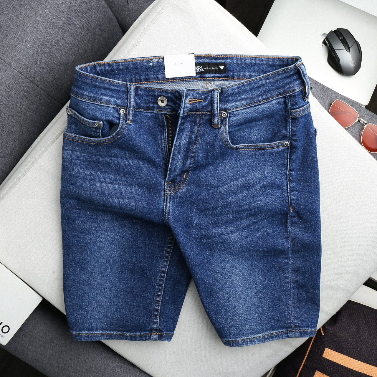 Quần short jeans nam đơn giản,chất jean cotton co giãn,form suông MC76
