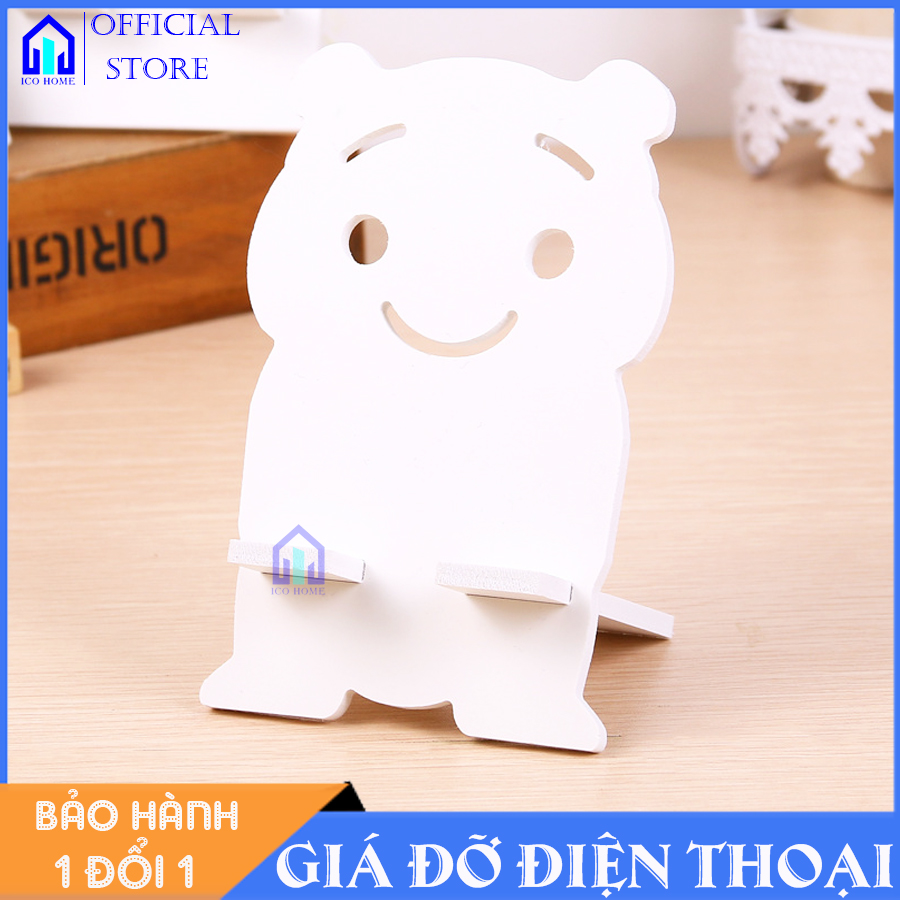 Giá đỡ điện thoại máy tính bảng bằng gỗ hình gấu cực đẹp giá rẻ màu trắng sang trọng IHP-10 - Ico Home