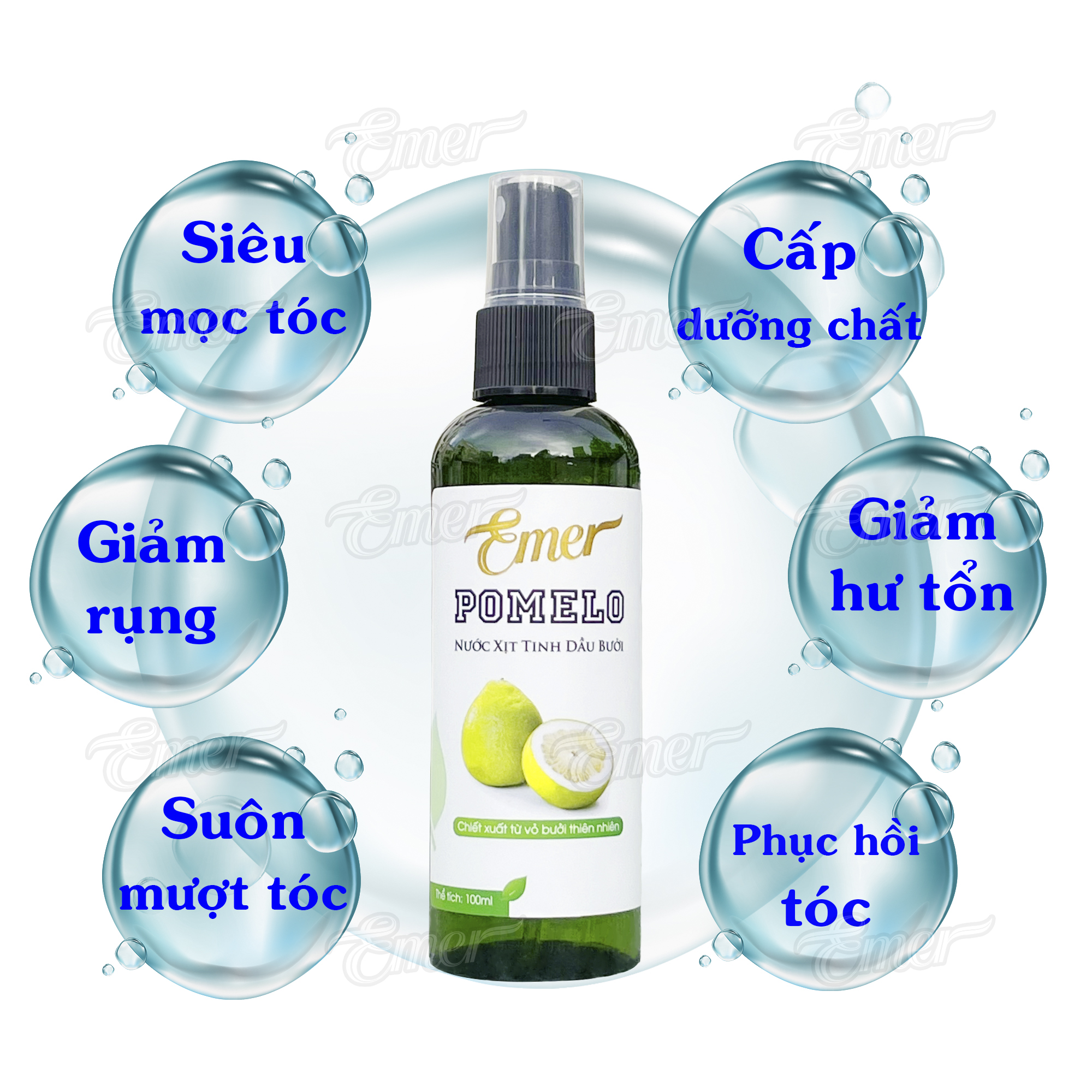 Xịt dưỡng tóc tinh dầu bưởi POMELO EMER giảm rụng kích mọc tóc giúp tóc chắc khỏe và suôn mượt sau khoảng 4 tuần BA TU SHOP