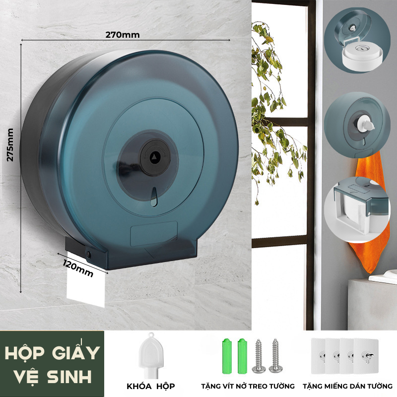 Hộp đựng giấy vệ sinh cuộn lớn nhựa pp trong nhà vệ sinh công nghiệp treo tường - cn31