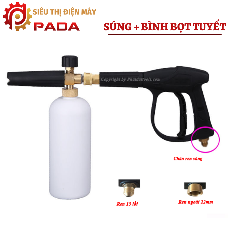 Combo Bình Phun Bọt Tuyết Kèm Sung Xịt Rửa Xe Cho Máy Rửa Xe Gia Đình-Tặng kèm 100ml dung dịch rửa xe không chạm