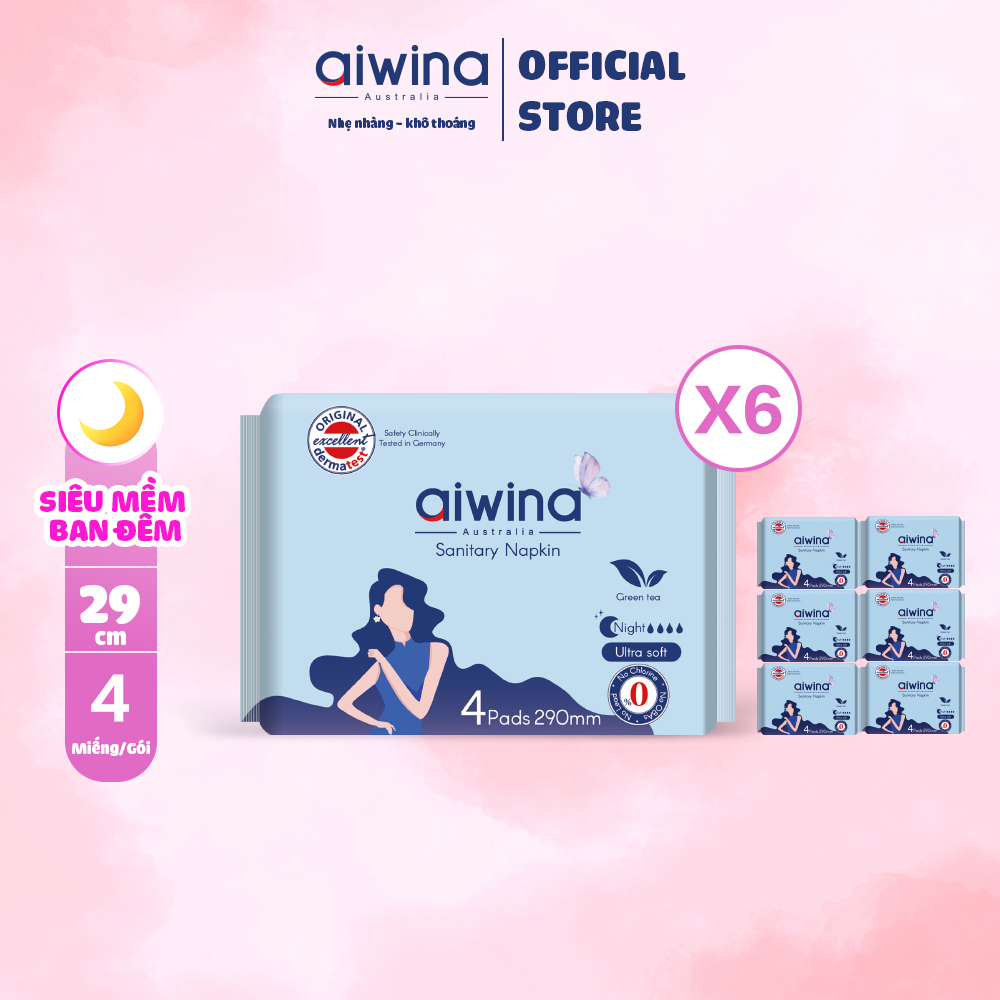 Aiwina Combo 6 premium super soft winged sanitary napkin for night use