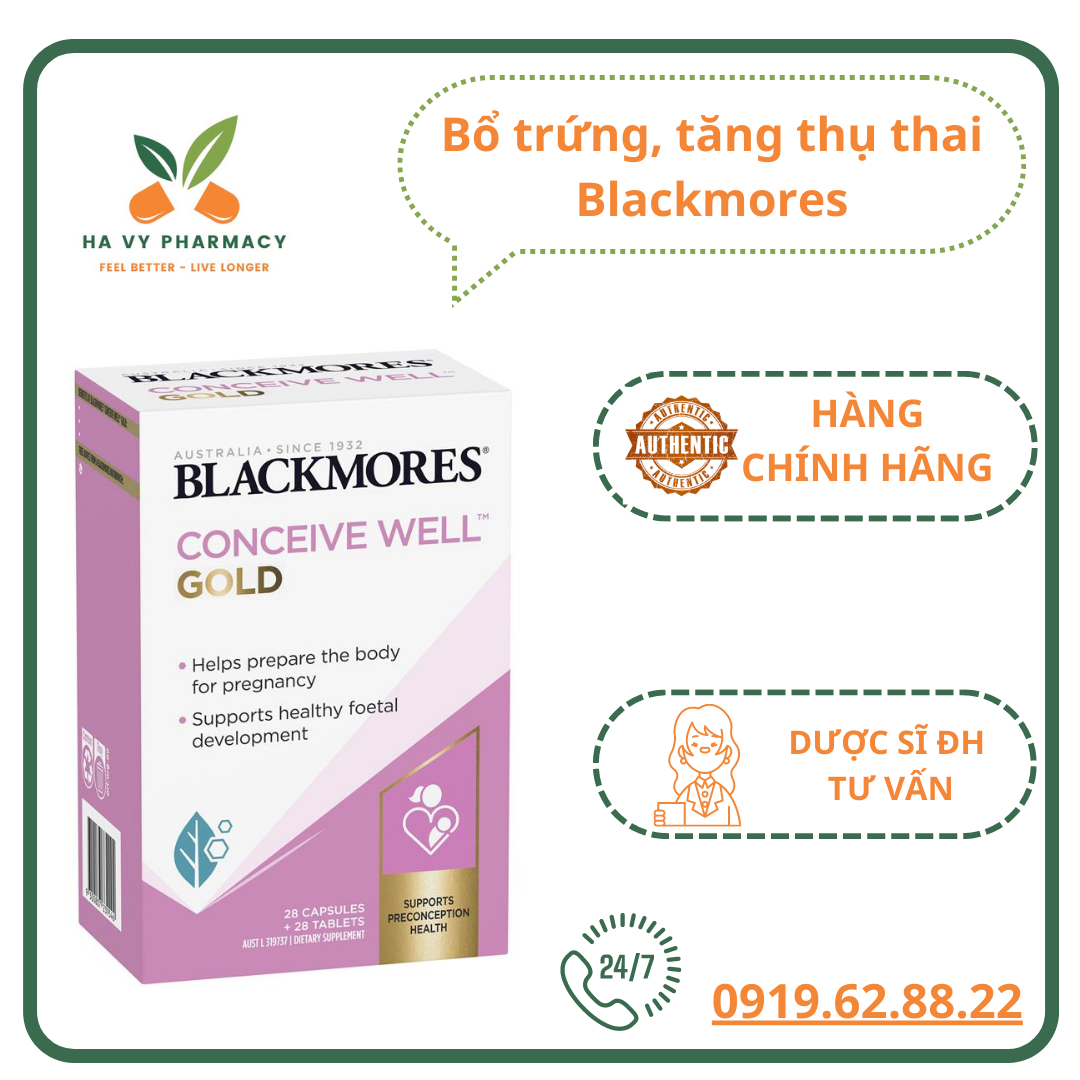 Bổ trứng Blackmore Conceive Well Gold viên uống tăng khả năng thụ thai của Úc