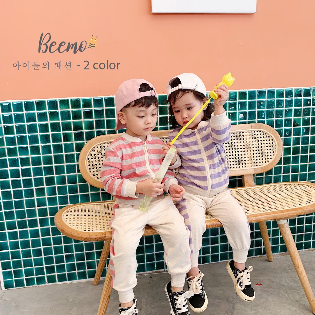 Bộ bomber áo kẻ cho bé trai/bé gái Beemo 20B077