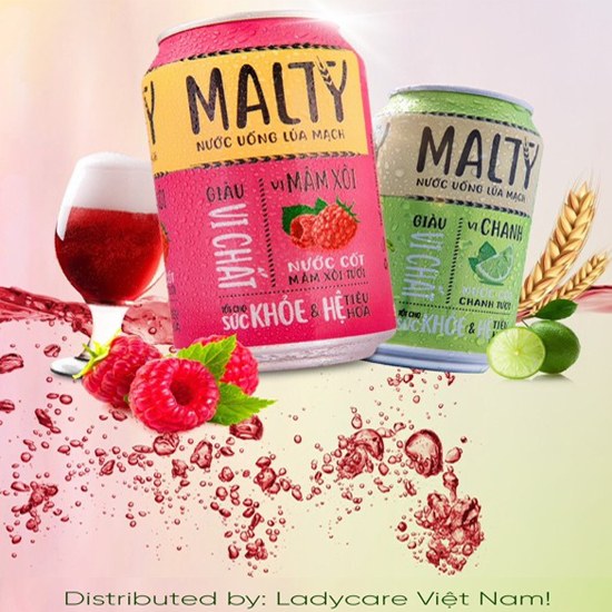 Combo Nước uống lúa mạch Malty vị mâm xôi (3 lon/330ml) & Nước uống lúa mạch Malty vị Chanh (3 lon/330ml)/(Dạng lon lẻ)