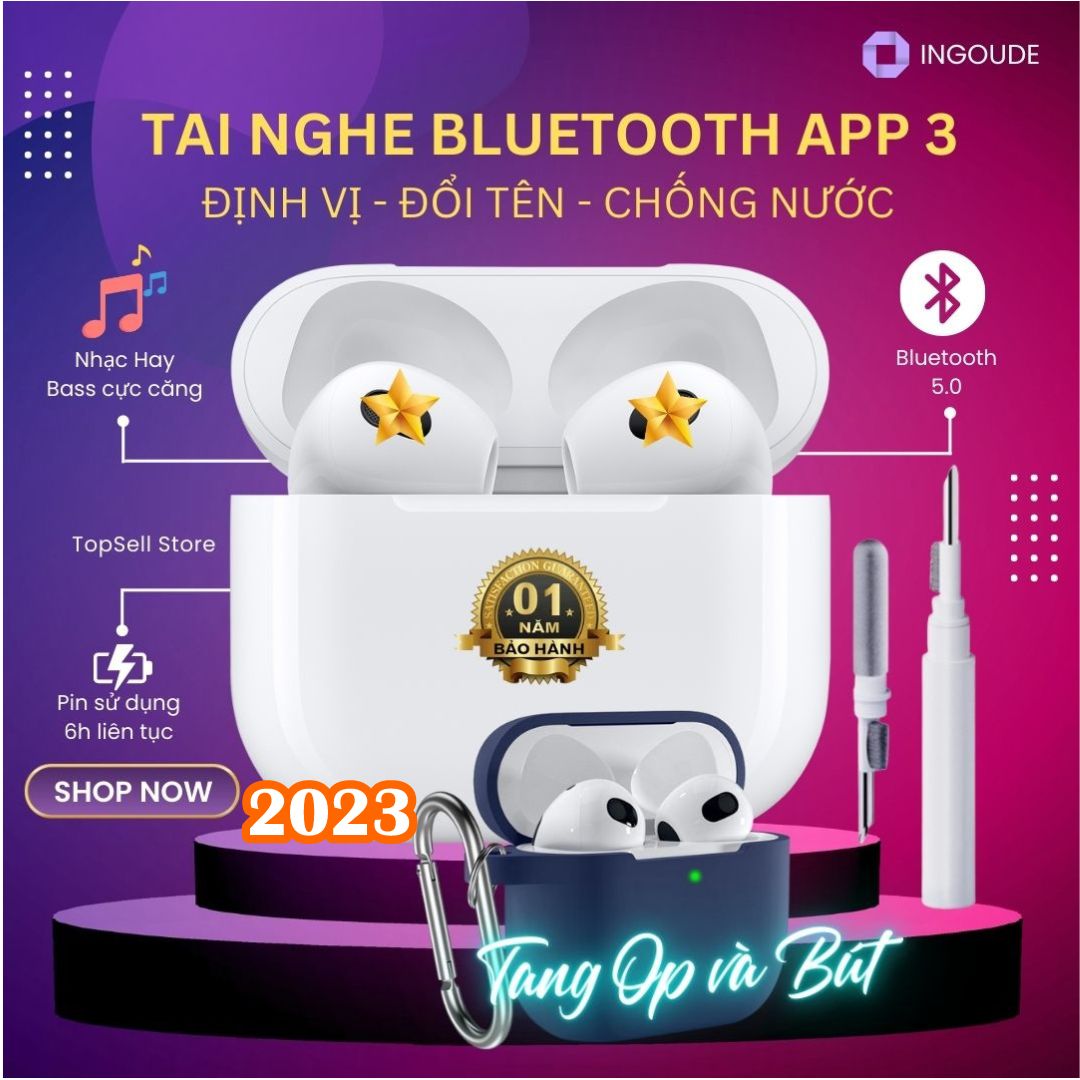 Tai Nghe Bluetooth APP 3/Pro Pin trâu bản cao cấp mới 2023, Đã fix lỗi i.o.s 16,Tương Thích I.O.S, ANDROID, Hỗ Trợ Sạc không dây, Định Vị, Đổi Tên, Bass căng, Âm thanh vòm siêu đỉnh bảo hành 1 năm