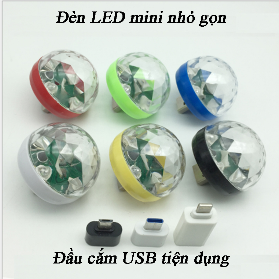 Đèn Led mini vũ trường ánh sáng 7 màu, đầu cắm usb