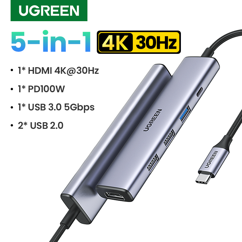 UGREEN 5in1 USB C HUB TypeC to HDMI Adapter for SAMSUNG S23 S22 S21 4K30Hz PD100W SD TF Dock USBC 3.1 Splitter for MacBook iPad Pro Air Huawei USB 3.0 HUB