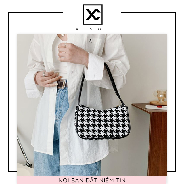 Túi đeo vai kẹp nách nữ XC-7625, họa tiết kẻ caro kiểu dáng ulzzang hàn quốc