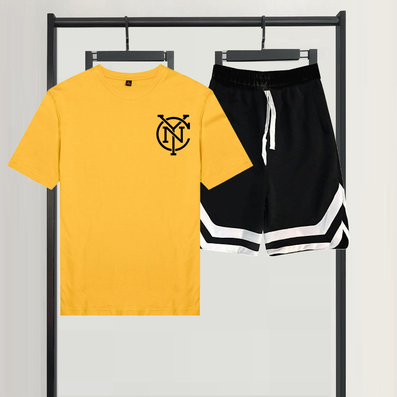 Sét Bộ Đùi Mùa Hè Thời Trang Ulzzang Nữ In Logo N-YC Mặc Đi Chơi Cá Tính, Mặc Ở Nhà, Áo Cotton Mix Quần Đùi Viền V Phong Cách