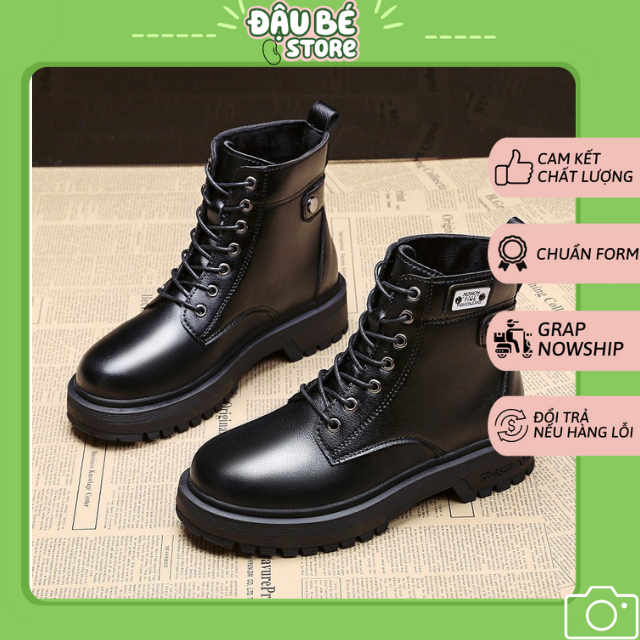 Bốt Nữ Ulzzang lót lông cao cổ buộc dây phong cách Hàn Quốc siêu xinh siêu hot - DAUBE - BT001