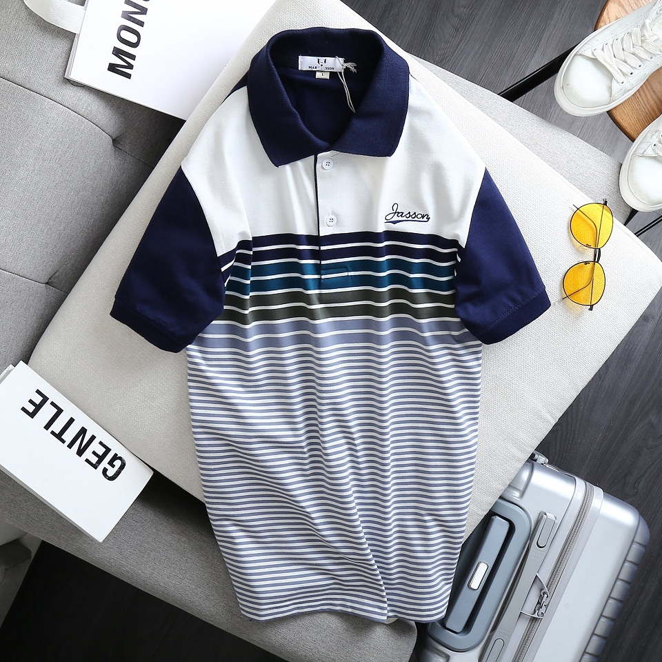 Áo Thun Nam Cổ Bẻ Thun 100% COTTON Mềm Mịn Phối Sọc Ngang, Form Dáng Trẻ Trung, Bo Cổ Cao Cấp