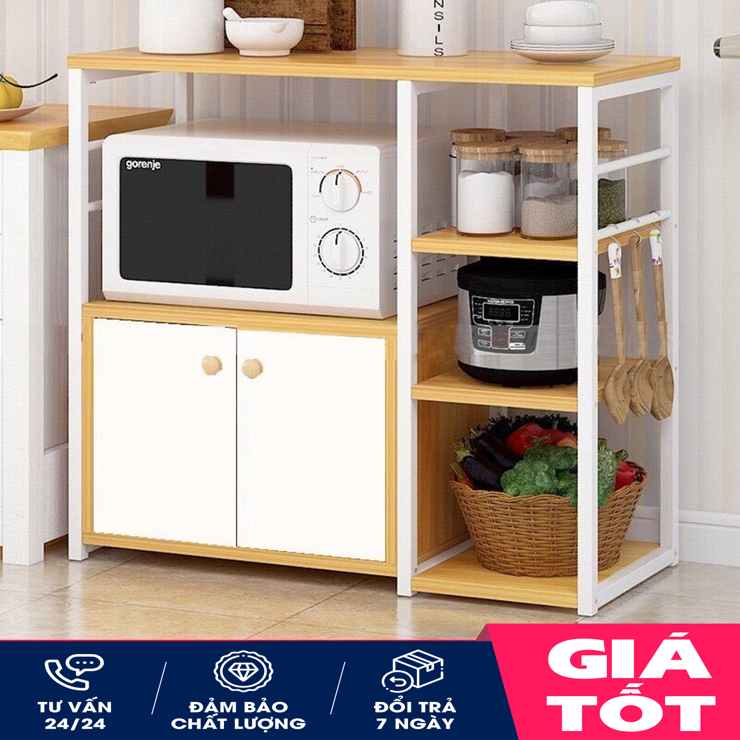 Kệ Để Lò Vi Sóng 2 Tầng Khung Thép - Kệ Nhà Bếp - Kệ Để Lò Vi Sóng 2 Tầng 3 Ngăn Tiện Dụng - kệ để đồ nhà bếp tiện lợi, chịu lực cao, dễ dàng lắp ráp