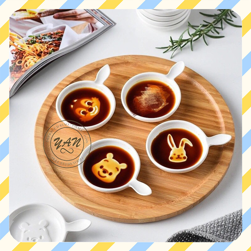 Đĩa nước chấm YANDY DECOR chất liệu gốm sứ men bóng đẹp siêu rẻ cute hình Pooh Micky Stich Sóc Thỏ