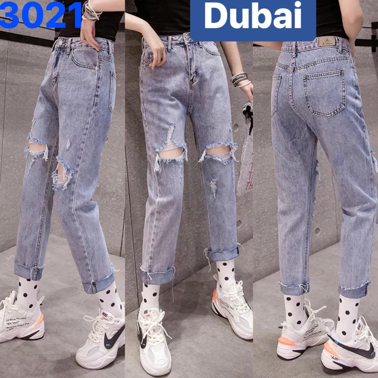 QUẦN JEAN BAGGY NỮ XANH CHẤT BÒ RÁCH 2 GỐI LƯNG CAO NÂNG MÔNG HOT TREND DB-3021 - DUBAI FASHION