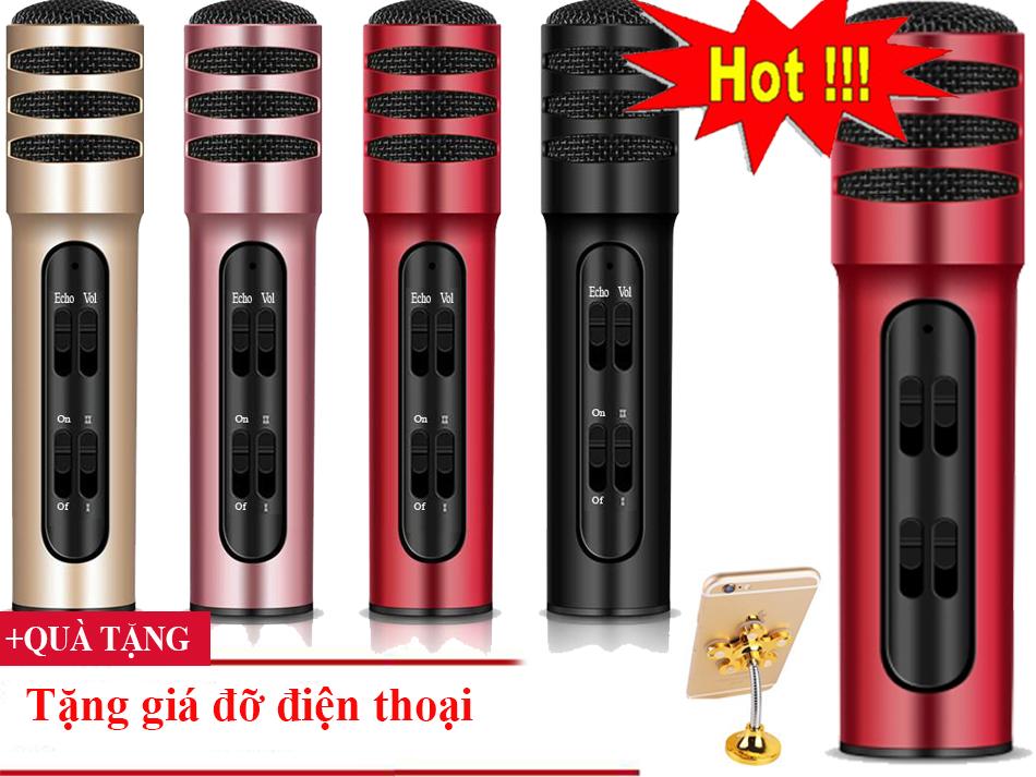Karaoke Micro,Micro Online,Shop Micro,Micro Livestream C7 (LoạI 1, Đủ Phụ KiệN) Thu Âm Hát Karaoke Livestream 3 In 1 (HàNg ChấT LượNg Cao ) Tặng Giá Đỡ Điện Thoại Hình Bông Hoa
