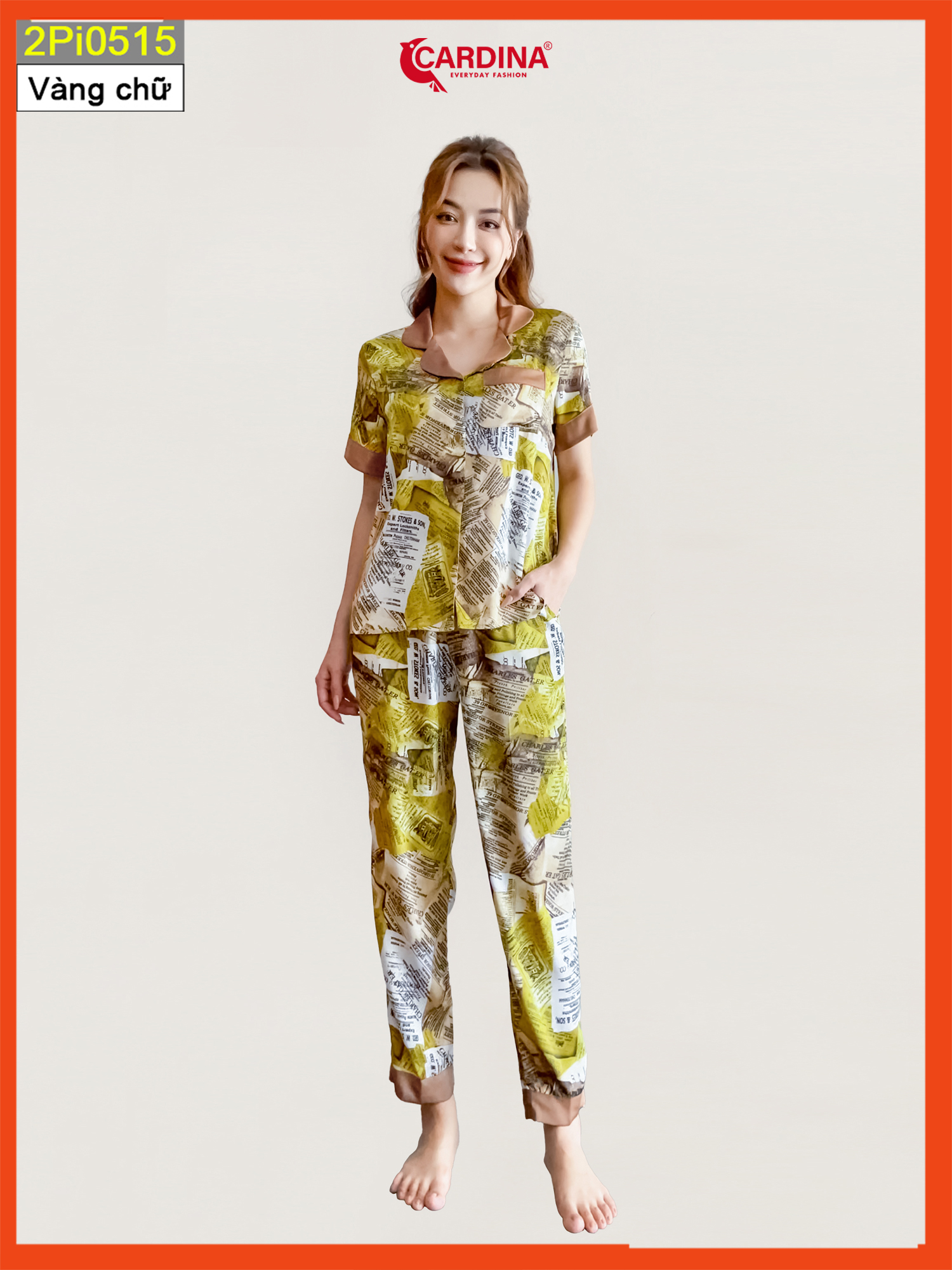 Đồ bộ nữ 𝐂𝐀𝐑𝐃𝐈𝐍𝐀 pijama chất lụa satin nhật cao cấp quần dài áo cộc tay co giãn nhẹ 2pi05