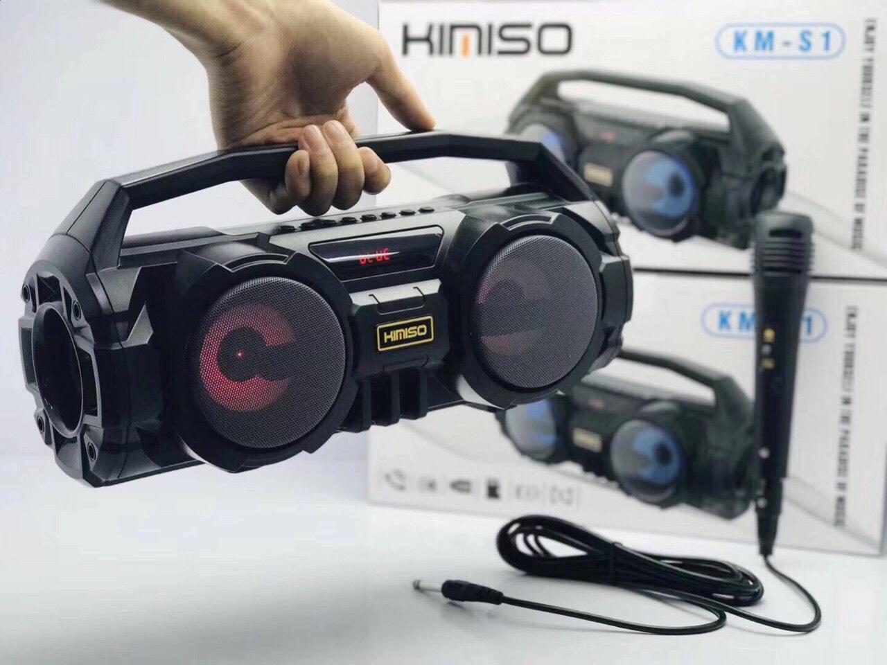 Loa Bluetooth ĐÔI Karaoke mini Xách Tay KIMISO KM-S1/KM-S2 Tặng Kèm 1 MicRO Hát Có Dây Cắm Trực Tiếp, Âm Bass Cực Hay, Đèn Led Sống Động kms1 kms2
