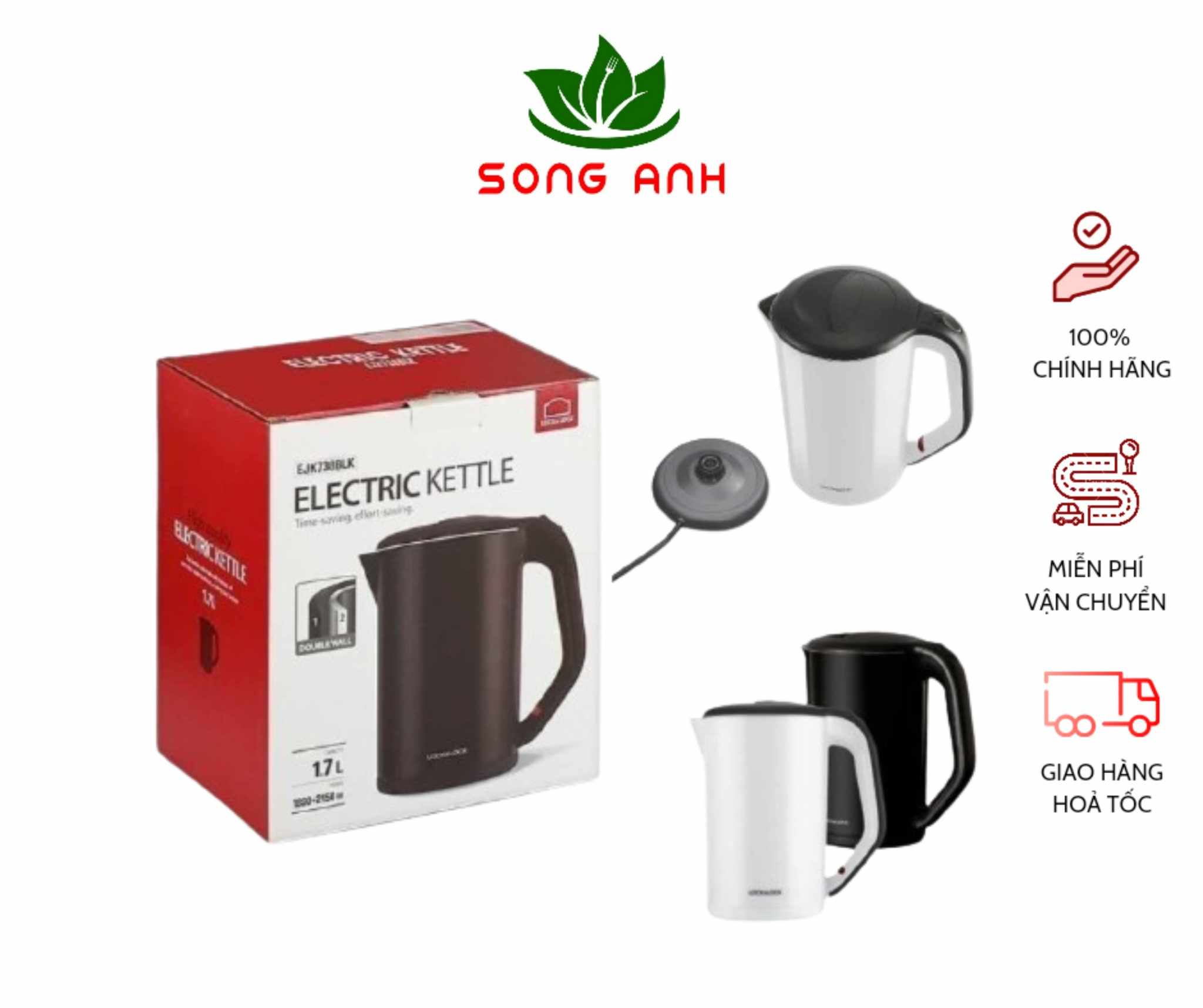 Bình đun siêu tốc 2 lớp Lock&Lock EJK738 dung tích 1.7L, bảo hành chính hãng