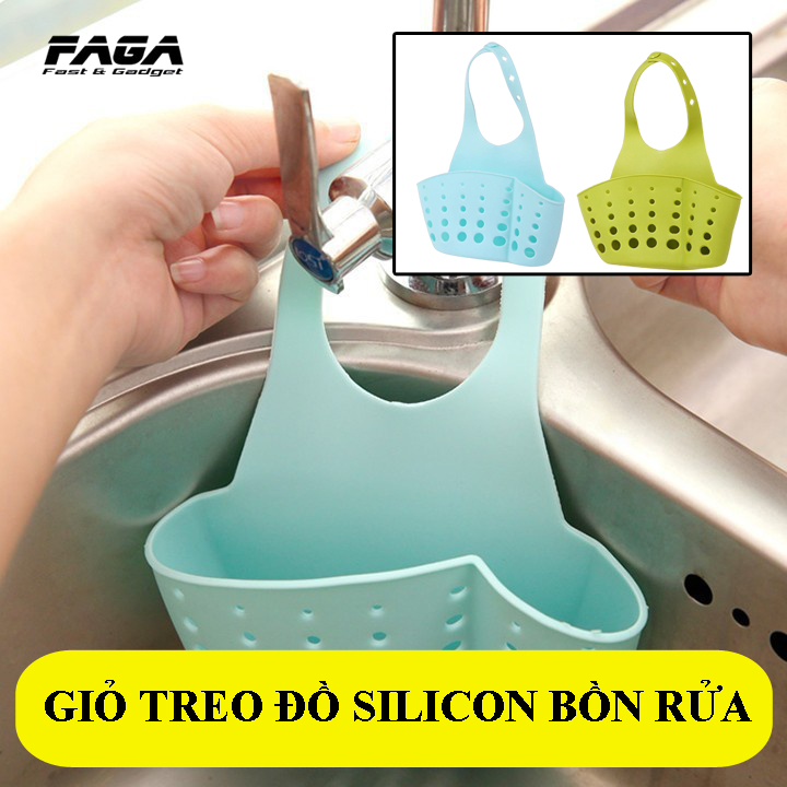 Giỏ lưới silicon nhựa đựng lưới rửa chén, cọ xoong, xà bông treo bồn rửa chén bát
