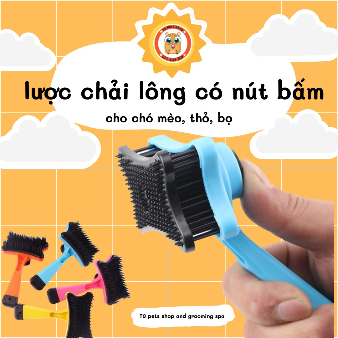 lược chải lông có nút bấm cho chó mèo, thỏ, bọ