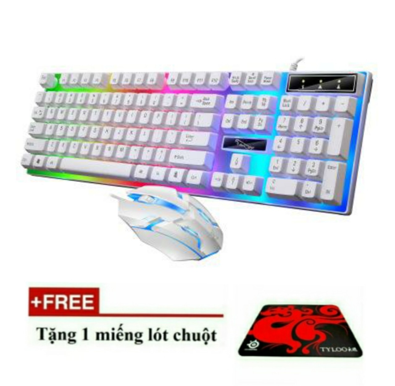 COMBO BỘ PHÍM CHUỘT GIẢ CƠ G21 LED 7 MÀU, TẶNG KÈM MIẾNG LÓT CHUỘT