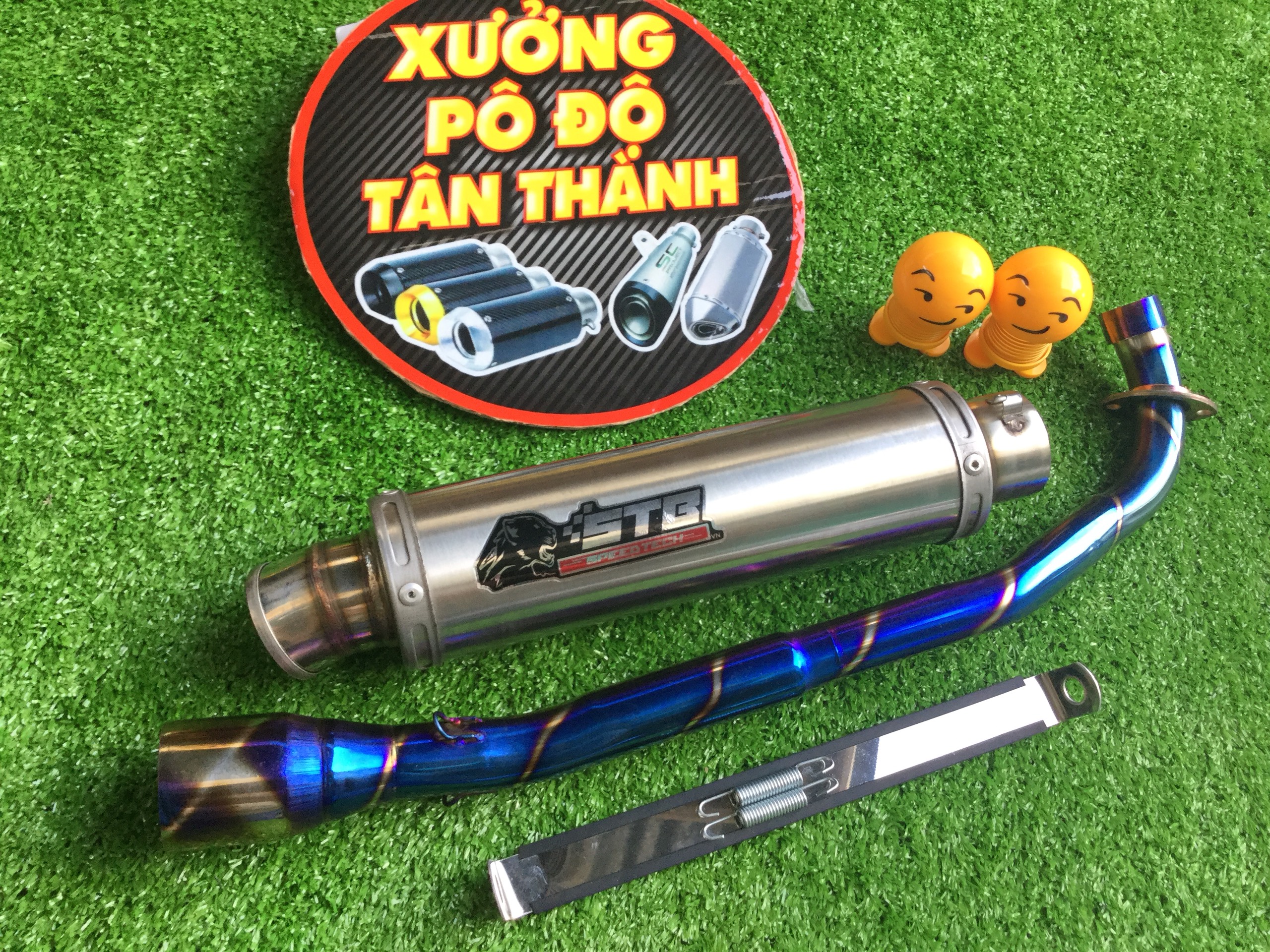 Bộ pô stb trắng full cổ titan wave 50 - 100, cup, dream, 67, axelo, exciter 50cc,...