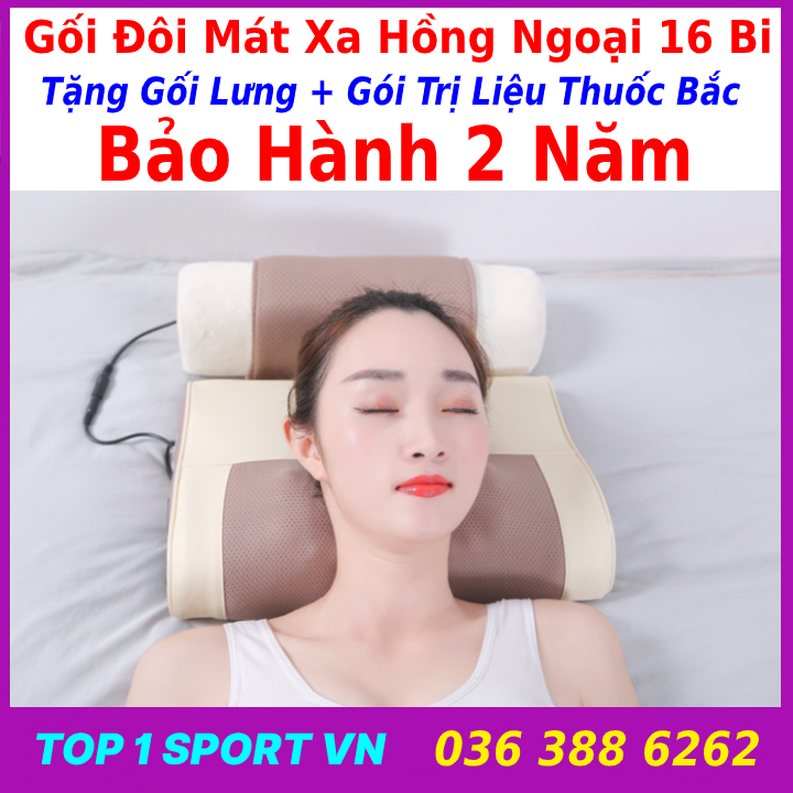 Gối massage mát xa cổ vai gáy 16 bi 💥FREESHIP💥 gối massage mát xa hồng ngoại hỗ trợ trị liệu cổ vai gáy – Tặng kèm gối kê lưng + gói trị liệu ngải cứu