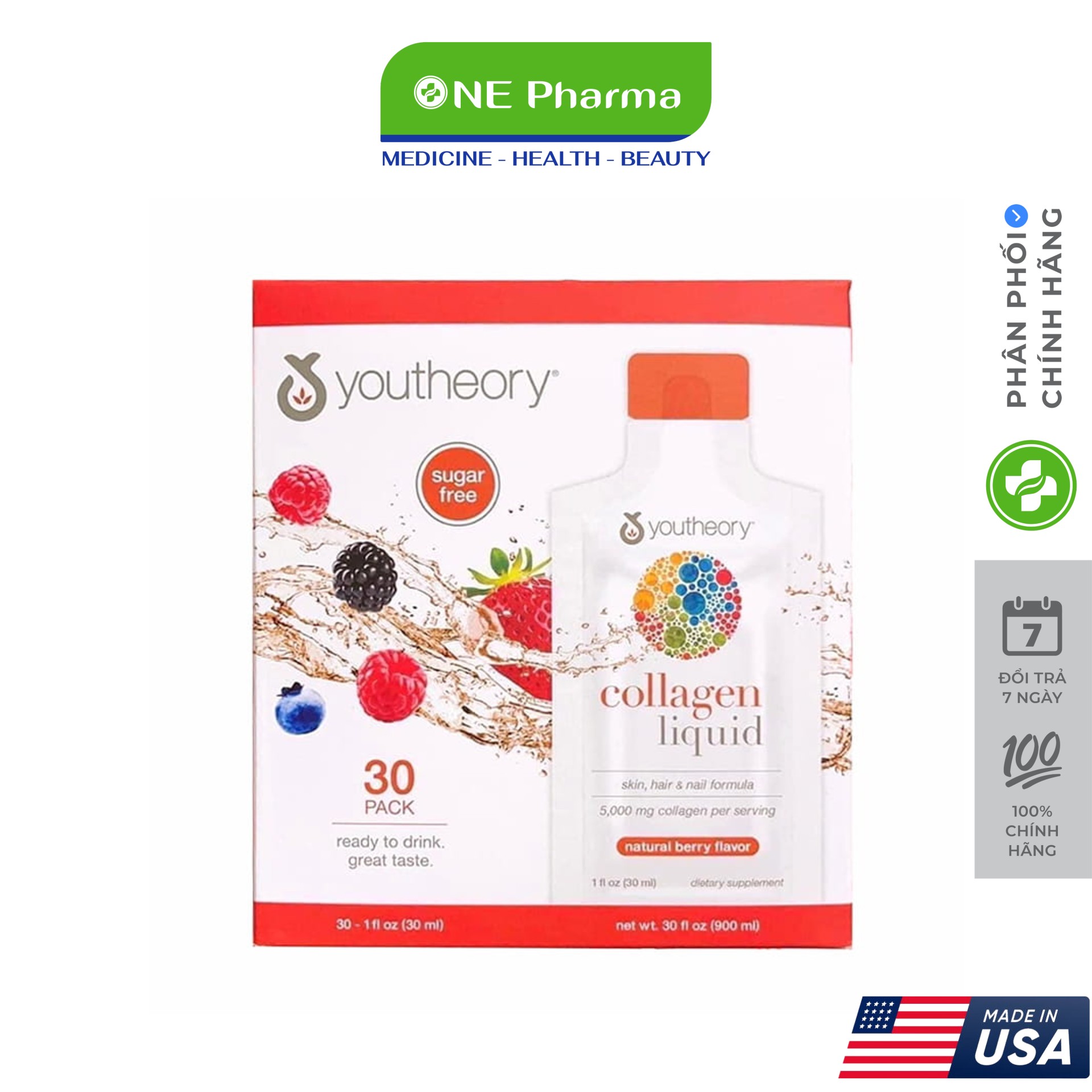  Nước uống Chống Lão Hóa Đẹp Da Youtheory Collagen Liquid 30 gói x 30ml của Mỹ 