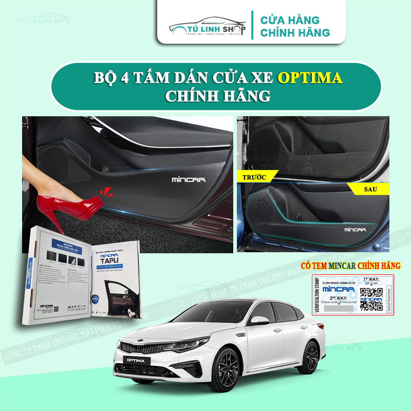 Bộ 4 tấm dán tapli xe optima chính hãng mincar, chống xước tapi cửa ô tô bằng carbon air fiber cao cấp