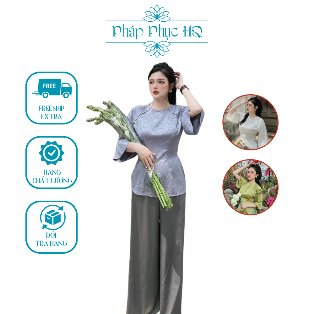 Bộ lễ chùa nữ chất liệu gấm tơ mềm mại cao cấp - Q04