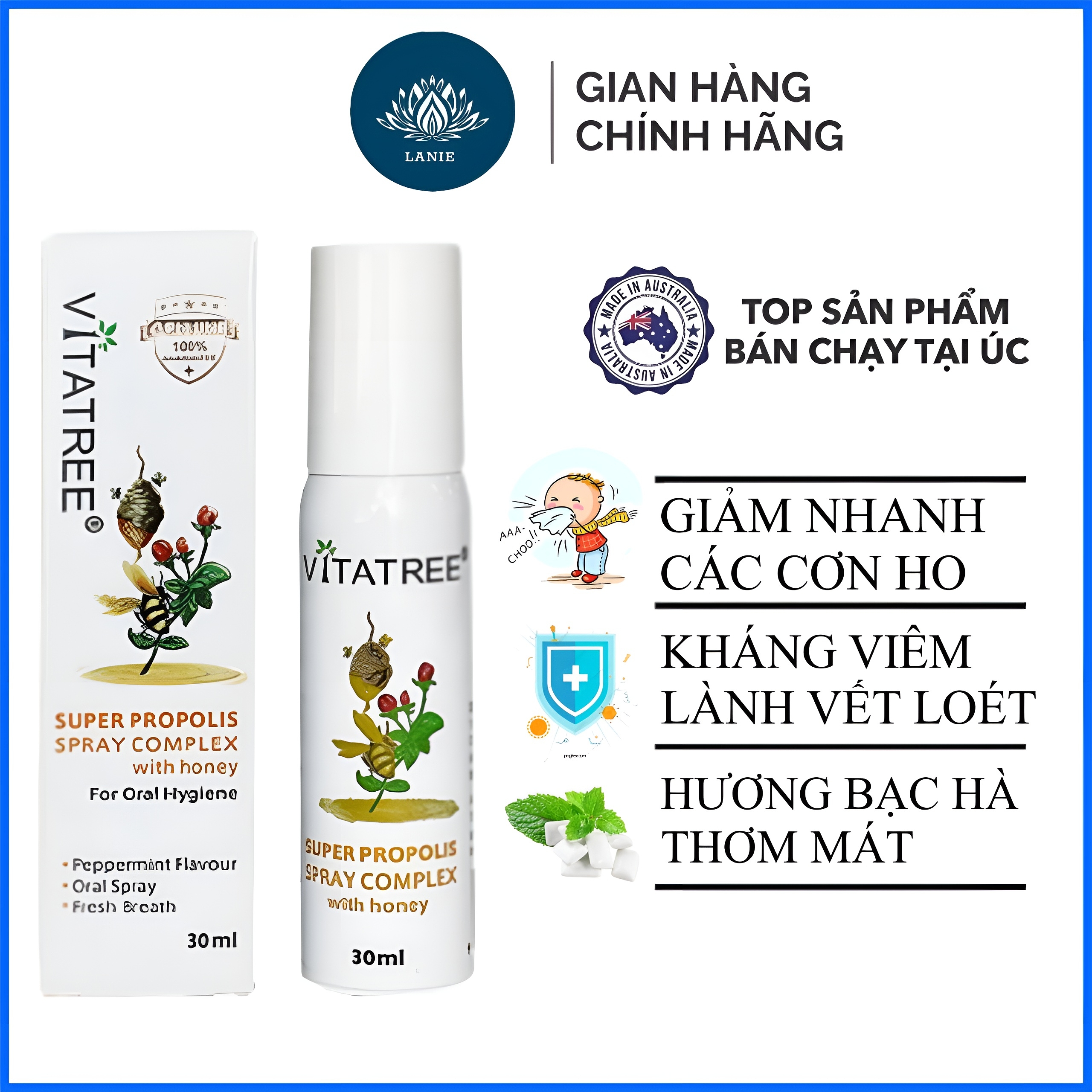 Xịt họng keo ong vitatree úc 30ml