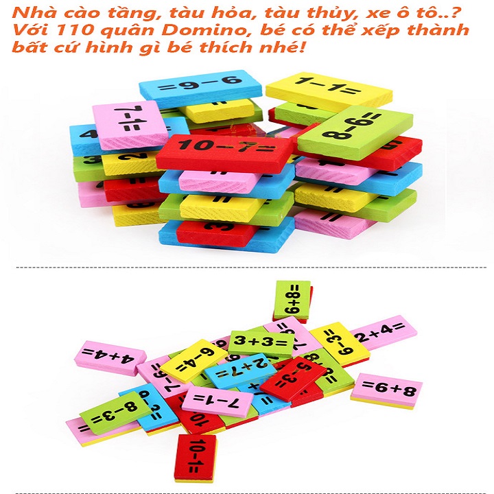 BỘ ĐỒ CHƠI DOMINO HỌC TOÁN XẾP HINHF BẰNG GỖ