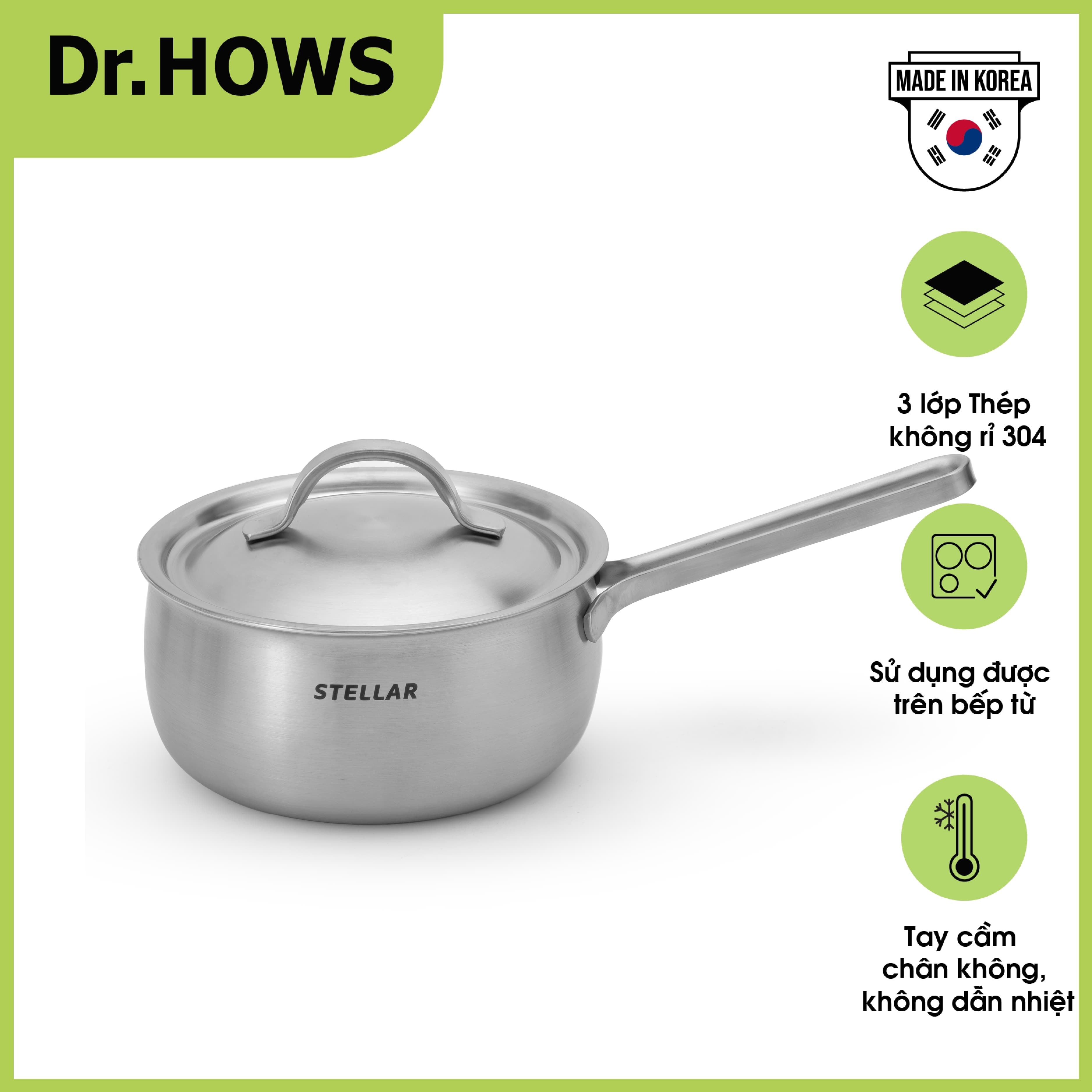 Nồi khuấy Inox 3 lớp Dr.Hows Stella Sauce Pan 18 cm - Made in Korea