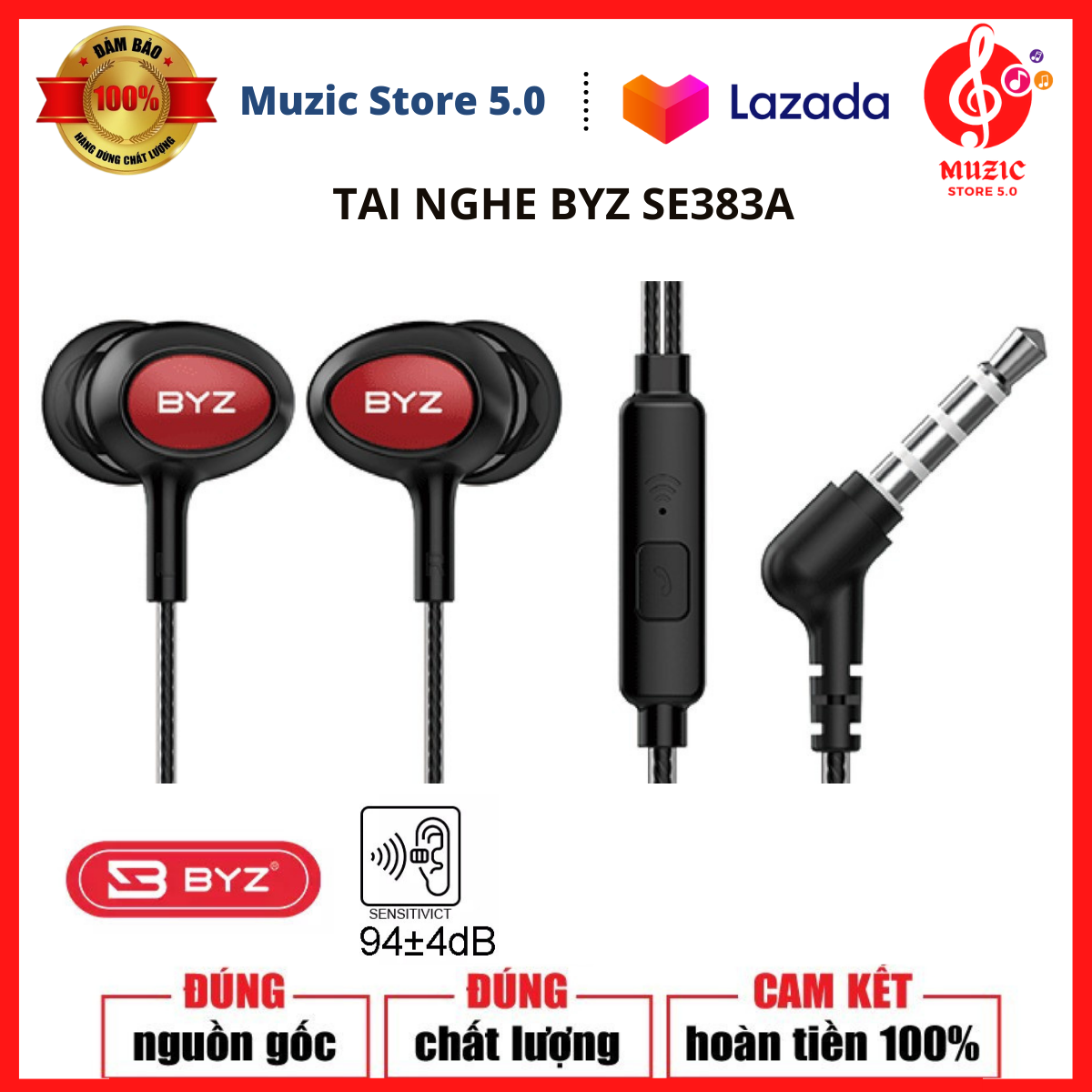 Tai nghe byz se383a có micro - tai nghe nhét tai byz se383a lọc âm chống ồn có nút silicon, tai nghe điện thoại byz se383a có mic, âm thanh hay, tai nghe điện thoại, máy tính, laptop