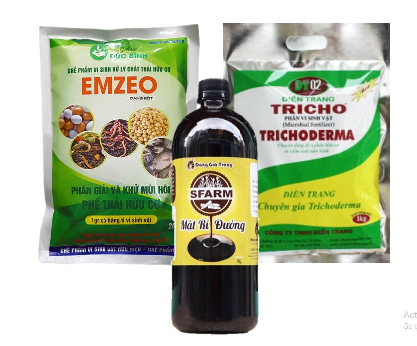 Combo 1 Gói Emzeo Khử Mùi Hôi 200G, 1 Lít Mật Rỉ Đường Sfarm và 1Kg Nấm Đối Kháng Trichoderma - Ủ phân bón. xử lí rác thải hữu cơ, khử mùi hôi chuồng trại, ao cá, thú nuôi VTNN Nông Điền Trang