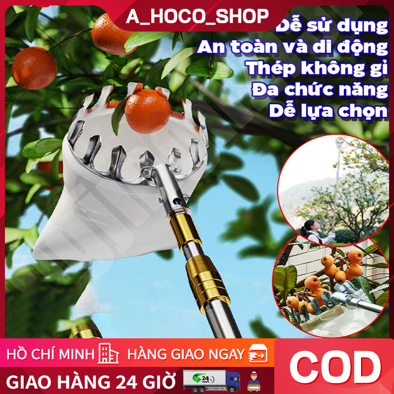 Vợt hái trái cây dụng cụ hái trái cây Dụng cụ gậy sào vợt kim loại đa năng tiện lợi siêu chắc