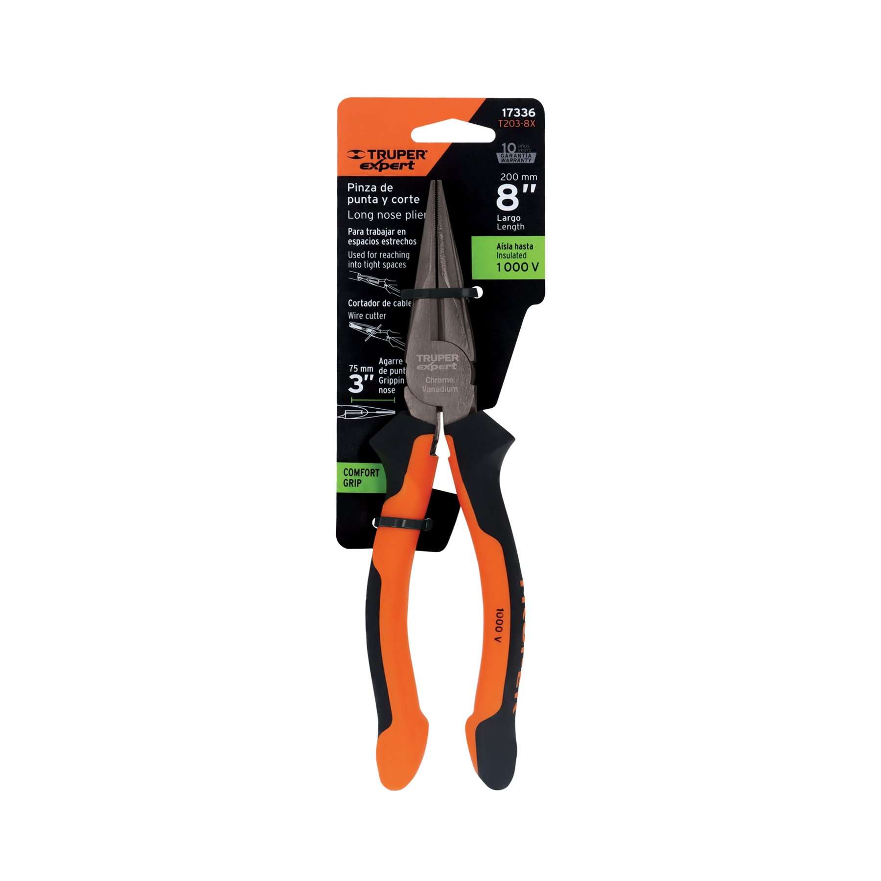 Kềm mũi nhọn cao cấp 8"/200mm cách điện 1000v truper 17336
