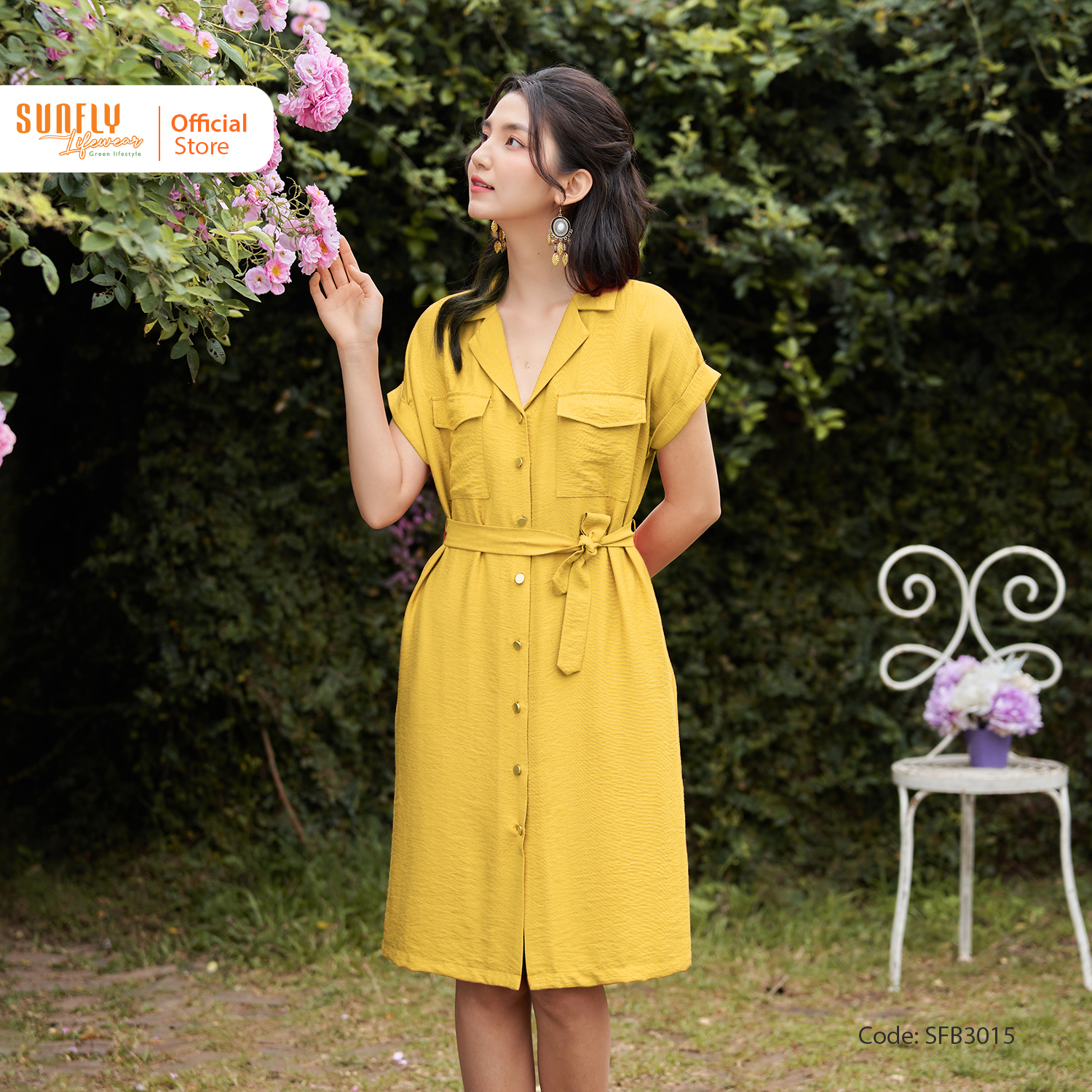 Đầm nữ linen tưng sunfly dáng sơ mi tự tin quyến rũ sfb3015