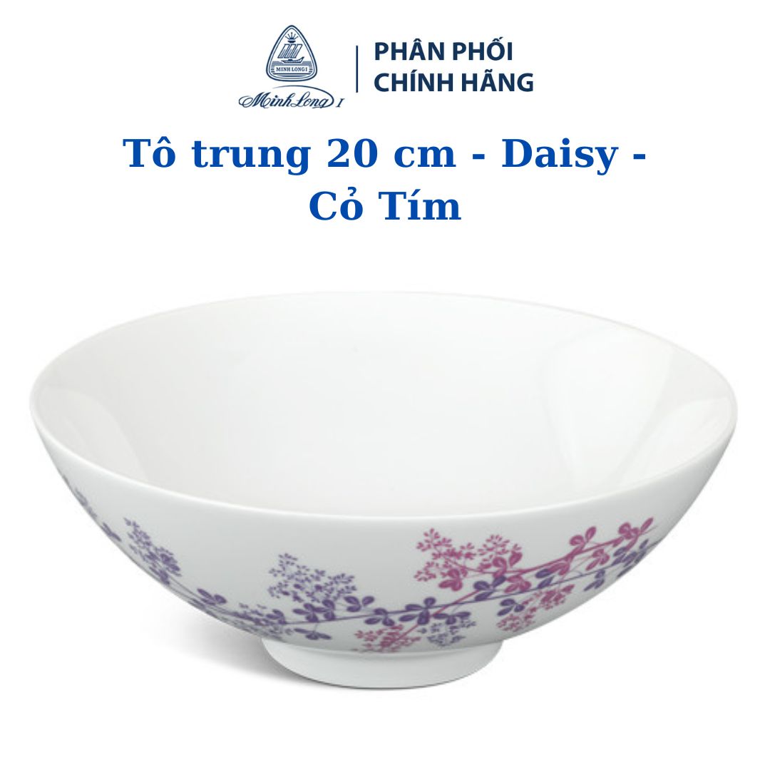 Tô trung 20 cm - daisy - cỏ tím - gốm sứ minh long cao cấp