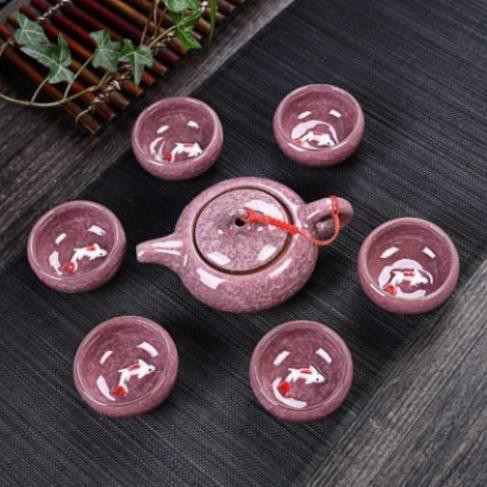Bộ ấm trà gốm sứ cá chép cao cấp 6 chén - có chú cá bên trong chén