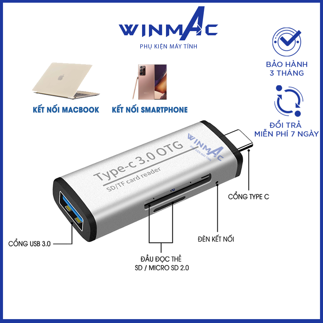Đầu lọc thẻ macbook kèm bộ chuyển đổi chân Type C ra USB 3.0 - Winmac
