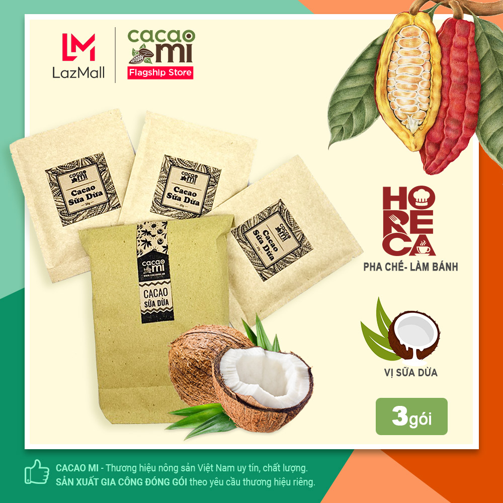Combo dùng thử 3 gói bột ca cao sữa dừa CACAOMI - Thức uống sô cô la đậm đà cacao nguyên chất thơm ngon 20g/gói