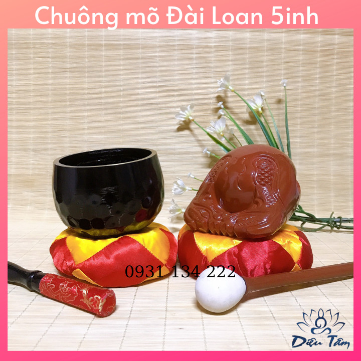 Bộ mõ chuông đen gia trì Đài Loan 5 inch, tụng kinh phật